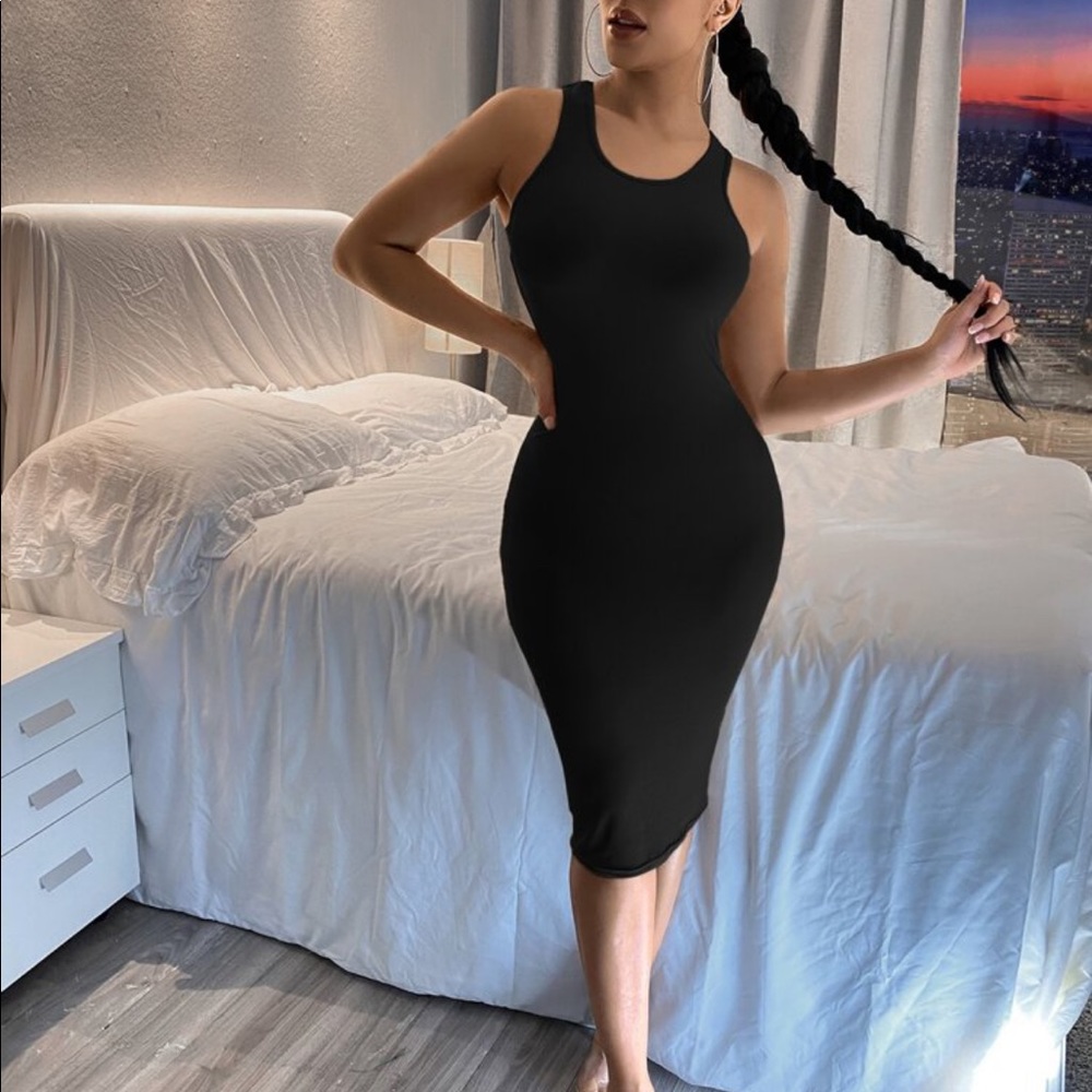 NWT Shein Black Racerback Rib Knit Midi Dress